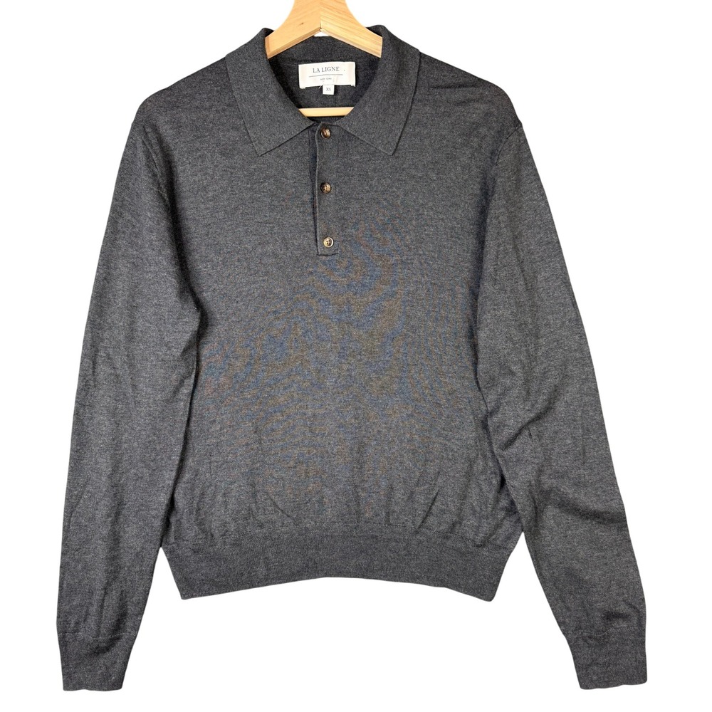 La Ligne The Polo Charcoal Grey Silk Wool Cashmere Knit Sweater XS